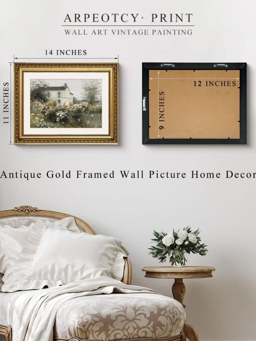 Vintage Cottage Garden Wall Art Print - Framed Floral Home Décor, 14x11 Inch